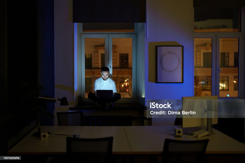 Freelancer Programmer Work On Laptop Late At Night Web Developer Coding ...