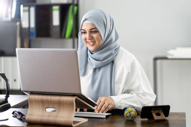 istock Woman Wearing Hijab In Virtual Interview Meeting 1357626151