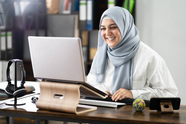 istock Woman Wearing Hijab In Virtual Interview Meeting 1357626165