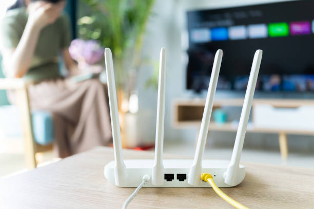 Asian home The internet router is placed on the living room table router stock pictures, royalty-free photos & images