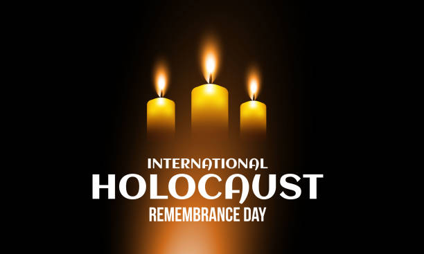 international holocaust remembrance day candle lighting vector banner. january 27 candle against holocaust black. - i̇srail illüstrasyonlar stock illustrations