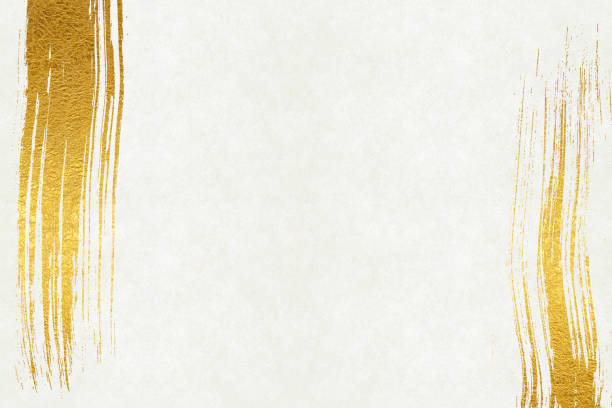 istock Background image of golden patterns on white Japanese paper 1357633025