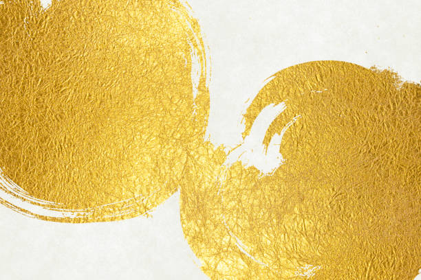 istock Background image of golden patterns on white Japanese paper 1357633072
