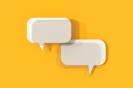 3d rendering of Speech Bubble on yellow background.