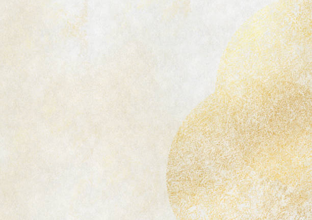 白い和紙の黄金の模様の背景画像 - 和紙 ストックフォトと画像