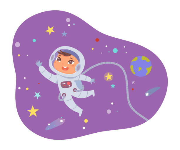 istock Kid astronaut flying in space among planets, stars and asteroids of galaxy universe 1357633402