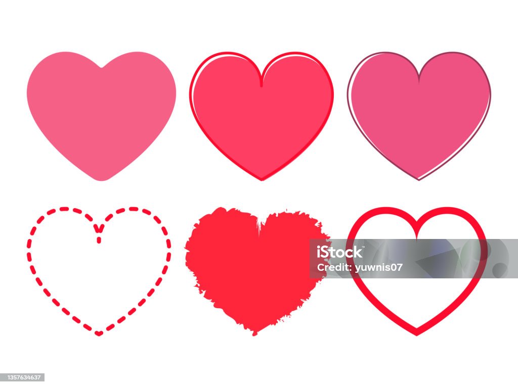Pink And Red Heart Shape Clipart In Love Flat Vector Illustration ...