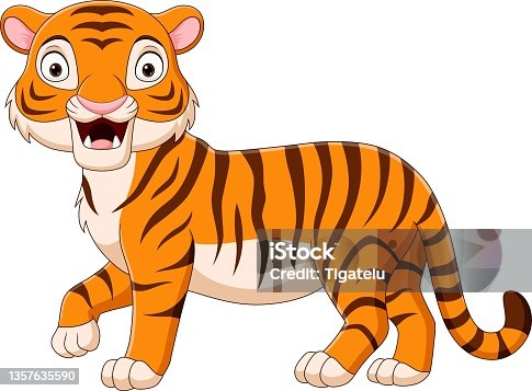 istock Cartoon tiger roaring on white background 1357635590