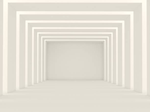 chambre lumineuse vide blanche - wall corridor tunnel glass photos et images de collection