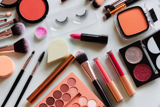 istock Set of makeup on a light background. the view from the top 1357638060