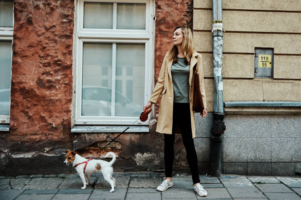 istock Woman Walks With Dog 1357639484