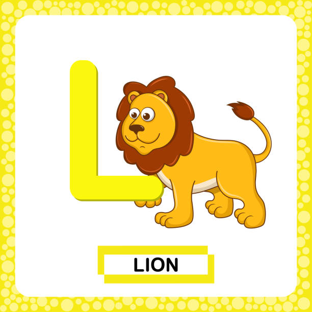 ilustrações, clipart, desenhos animados e ícones de letra l uppercase com personagem de desenho animado bonito lion isolado em fundo branco. engraçado flashcard colorido zoo e animais alfabeto abc. cartão de educação para crianças aprendendo vocabulário inglês, alfabeto. - education reading and writing uppercase lowercase