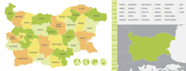 illustrazioni stock, clip art, cartoni animati e icone di tendenza di mappa dettagliata della bulgaria con divisioni amministrative del paese, illustrazione vettoriale a colori - lovech