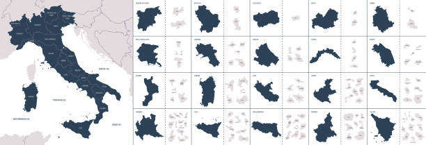 이탈리아의 행정 부문과 이탈리아의 벡터 색상 상세한지도, 각 지역은 별도로 매우 상세하고 지방으로 나누어 표시됩니다 - florence province stock illustrations