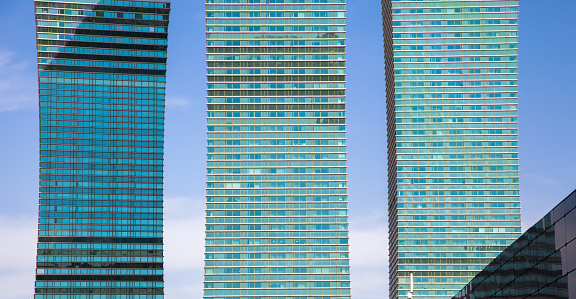 View of three skyscrapers side by side,Nur Sultan province.Nur Sultan,Kazakhstan