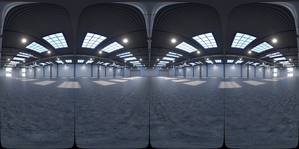 Panorama hdri esférico completo 360 grados de espacio de exposición vacío. telón de fondo para exposiciones y eventos. Suelo de gres. Maqueta de marketing. Ilustración de renderizado 3D photo