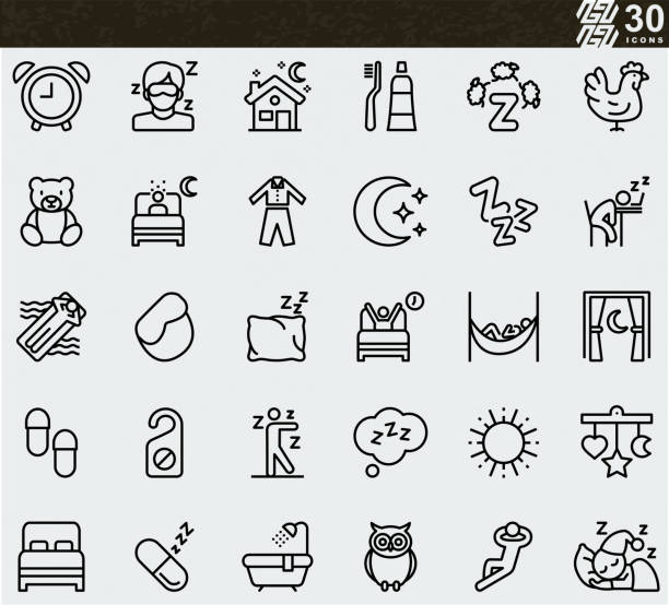 ilustrações de stock, clip art, desenhos animados e ícones de sleep well ,nighttime sleep , sleeping , zzz line icons - comfortable