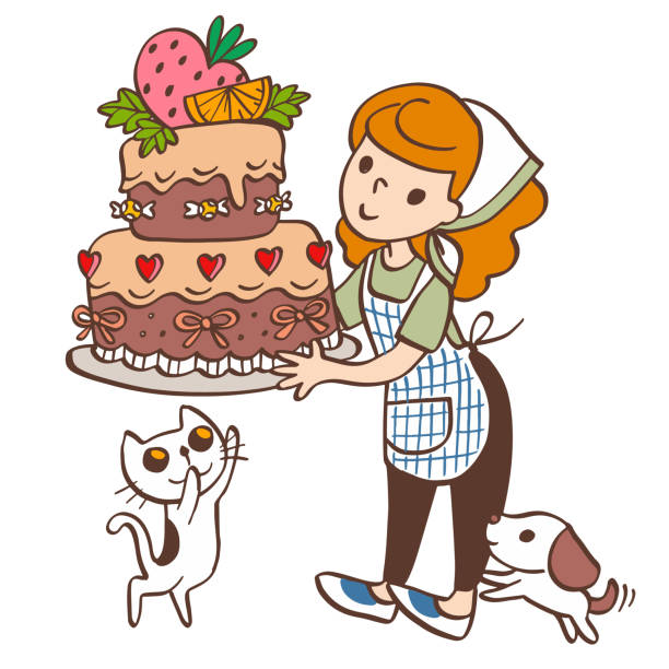 Girl standing holding cake vector graphic illustration vector art illustration