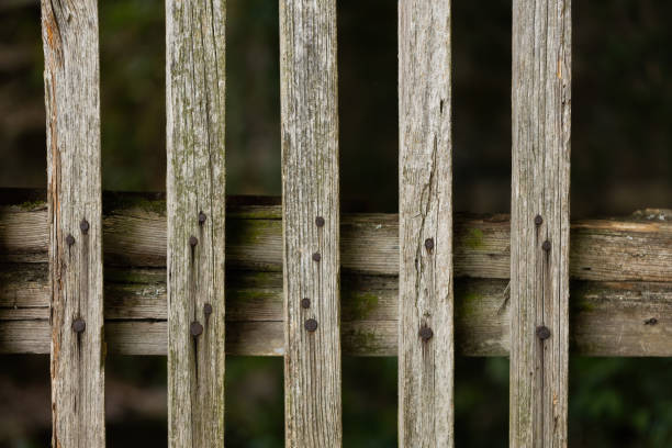 クローズアップで古い木材からのテクスチャーのフェンスの背景 - wood rustic close up nail ストックフォトと画像