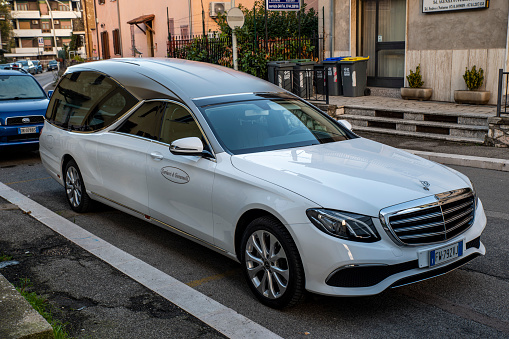 terni,italy december 07 2021:funeral home car used to transport the deceased