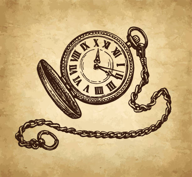 illustrazioni stock, clip art, cartoni animati e icone di tendenza di schizzo a inchiostro dell'orologio da tasca. - pocket watch watch clock pocket