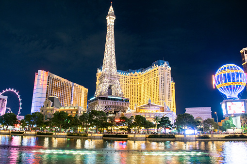Completed in 1998, the Eiffel Tower at Paris Las Vegas Resort and Casino is a scaled-down 540-foot replica of the original Eiffel Tower in Paris, France.