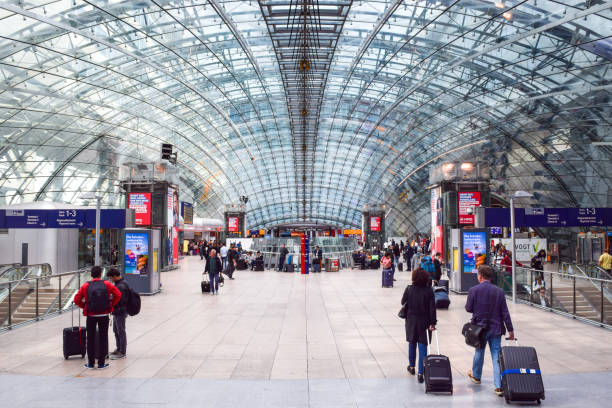 Interior of Modern Train Station in Frankfurt, Germany stock photo