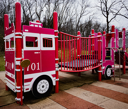 Red fire engine playground equipment.