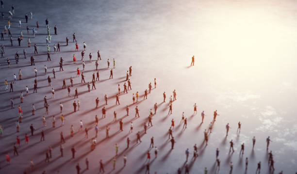 People follow a leader. Community of followers stock photo