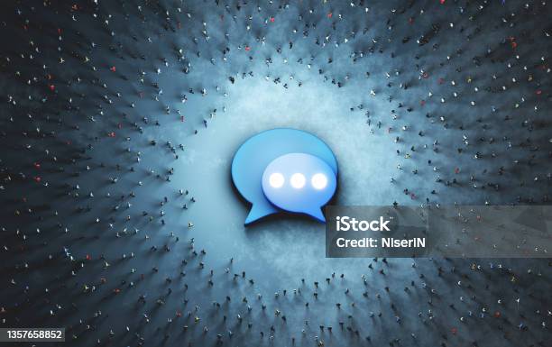 Crowd Of Around Speech Bubble Chat Message Symbol Stock Photo - Download Image Now - Speech Bubble, Large Group Of People, Online Messaging