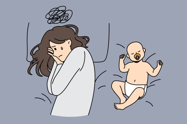 depresja poporodowa i koncepcja rodzicielstwa - baby mother family crib stock illustrations