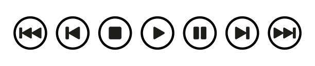 미디어 플레이어 버튼 아이콘 집합입니다. 재생 및 일시 중지 버튼, 비디오 오디오 플레이어, 플레이어 버튼 세트 아이콘 기호, 재생 및 일시 중지 벡터 버튼을 일시 중지합니다. 벡터 일러스트� - resting interface icons play symbol stock illustrations
