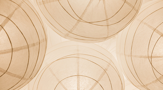 Paper Chinese lamps on the ceiling. Abstract background in white color