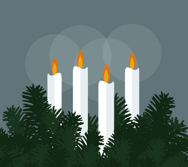 advent wreath advent wreath with white candles christmas decore candle stock illustrations