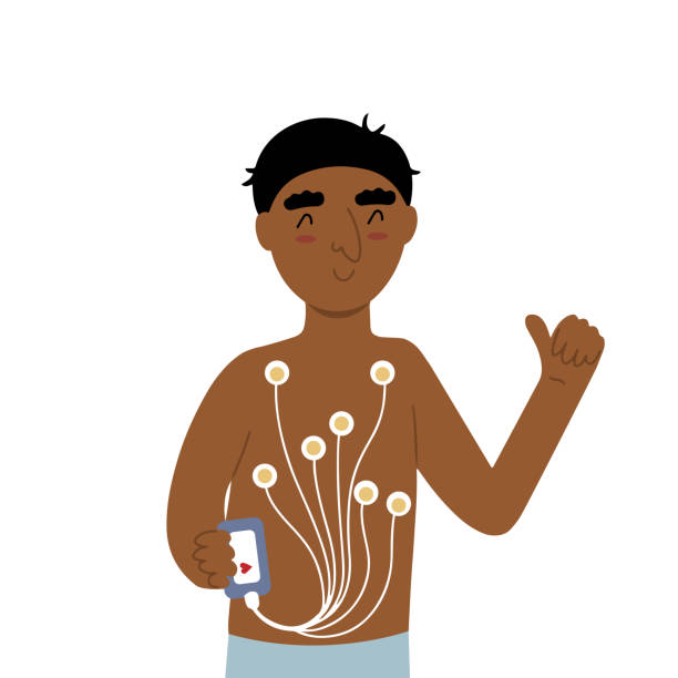 mann mit holter monitor - electrode stock-grafiken, -clipart, -cartoons und -symbole