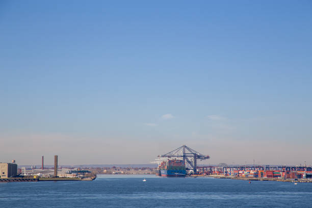 Bayonne, United States - November 18, 2021: A container ship at GCT Bayonne container terminal