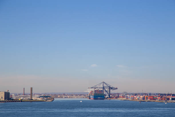 GCT Bayonne container terminal in New Jersey Bayonne, United States - November 18, 2021: A container ship at GCT Bayonne container terminal bayonne stock pictures, royalty-free photos & images