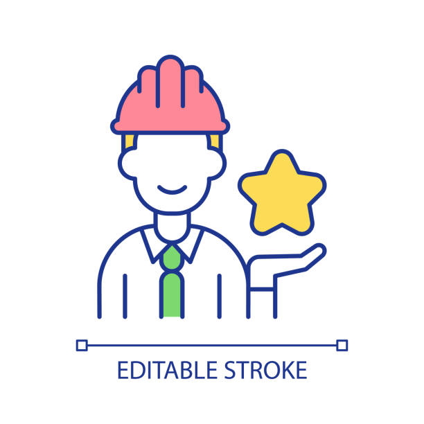 ilustrações de stock, clip art, desenhos animados e ícones de worker with star rgb color icon - subcontractor