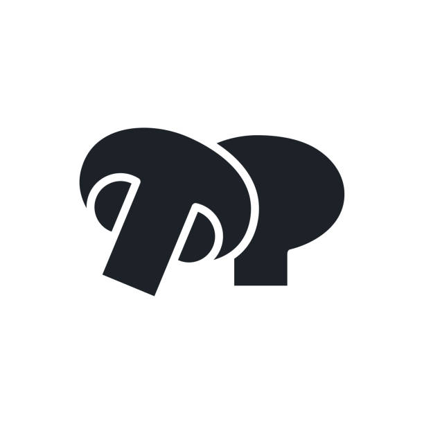 sylwetka pieczarki. czarne izolowane sylwetki. wypełnij ikonę bryłą. nowoczesna konstrukcja glifu. ilustracja wektorowa. grzyby. składniki żywności. - grzybobranie stock illustrations