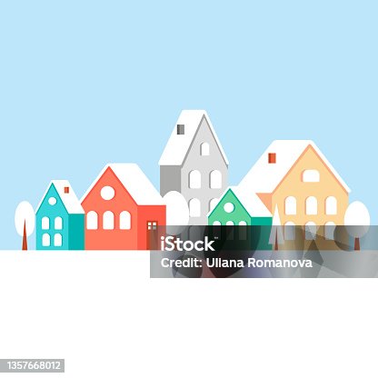 istock Colorful Christmas houses. Background illustration in a flat style. 1357668012