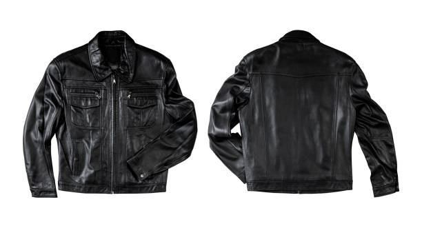 Black leather jackets isolated on white. Front and back views.