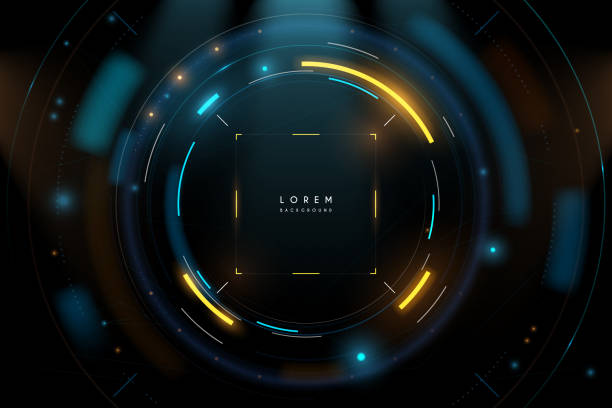 Abstract futuristic blue and yellow circle interface background Abstract futuristic blue and yellow circle interface background in vector hud graphical user interface stock illustrations