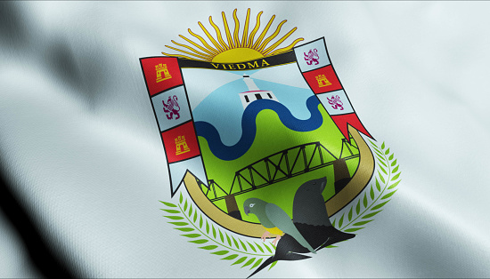 3D Illustration of a waving Argentina city flag of Viedma