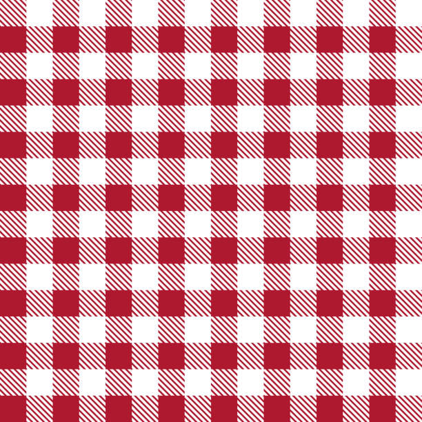 피크닉 패턴. 레드 깅엄. 빨간 흰색 식탁보 또는 냅킨. 격자 무늬, 담요 또는 부엌을위한 사각형 천. 매끄러운 배경을 체크 화. 레스토랑, 메뉴 및 테이블을 위한 텍스처. 벡터 - checked textile table italian culture stock illustrations