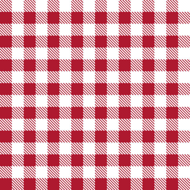 Picnic pattern. Red gingham. Red-white tablecloth or napkin. Square cloth for plaid, blanket or kitchen. Checkered seamless background. Texture for restaurant, menu and table. Vector Picnic pattern. Red gingham. Red-white tablecloth or napkin. Square cloth for plaid, blanket or kitchen. Checkered seamless background. Texture for restaurant, menu and table. Vector. gingham stock illustrations