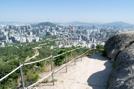 Mountain Ridge Trail with Stunning View of Downtown Seoul in the Distance - Seoul, South Korea