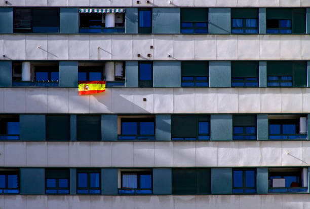 Spanish flag on a building in Valencia, Spain