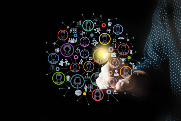 istock Businessman pressing modern social buttons 1357675410