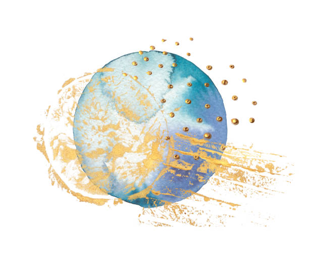 istock Watercolor Circle blue painting with gold element on white background. 1357677088
