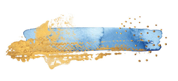 Abstract watercolor and acrylic line brush stroke blot painting with gold element. Abstract watercolor and acrylic line brush stroke blot painting with gold element. Isolated on white horizontal background. scuff marks photos stock pictures, royalty-free photos & images
